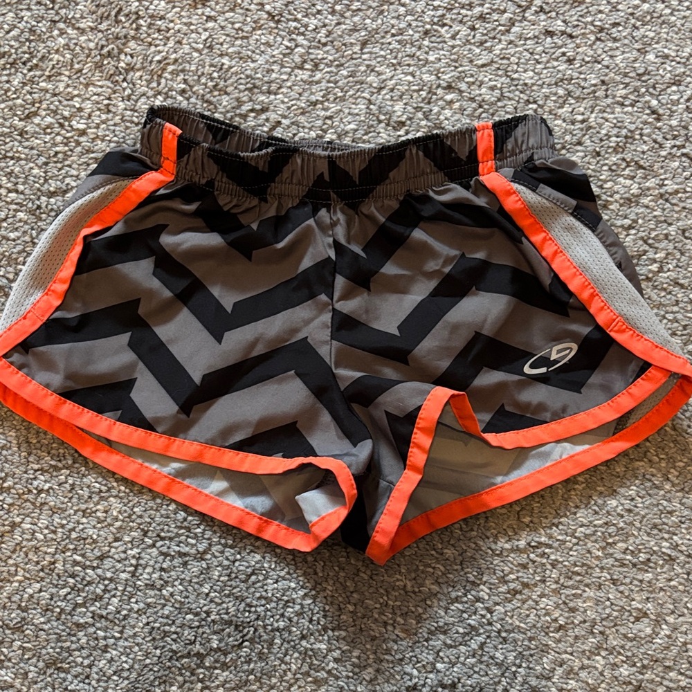 Champion Black and Gray Chevron Athletic Shorts with Orange Trim